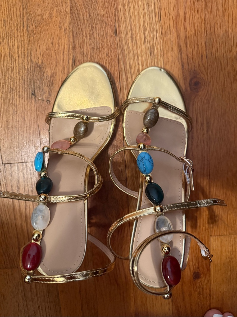 Gold Gemstone-Strap Women's Sandals